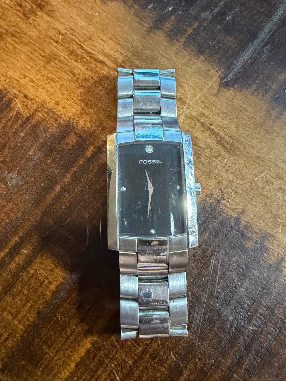 Fossil Arkitekt Mens Watch Rectangle Black Diamond Dial Stainless Steel